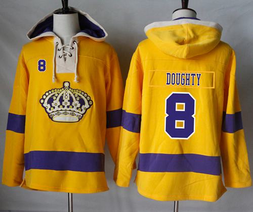 Kings #8 Drew Doughty Gold Sawyer Hooded Sweatshirt Stitched NHL Jersey - Click Image to Close
